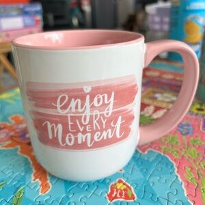 Pink and White Ceramic Mug - Enjoy Every Moment
